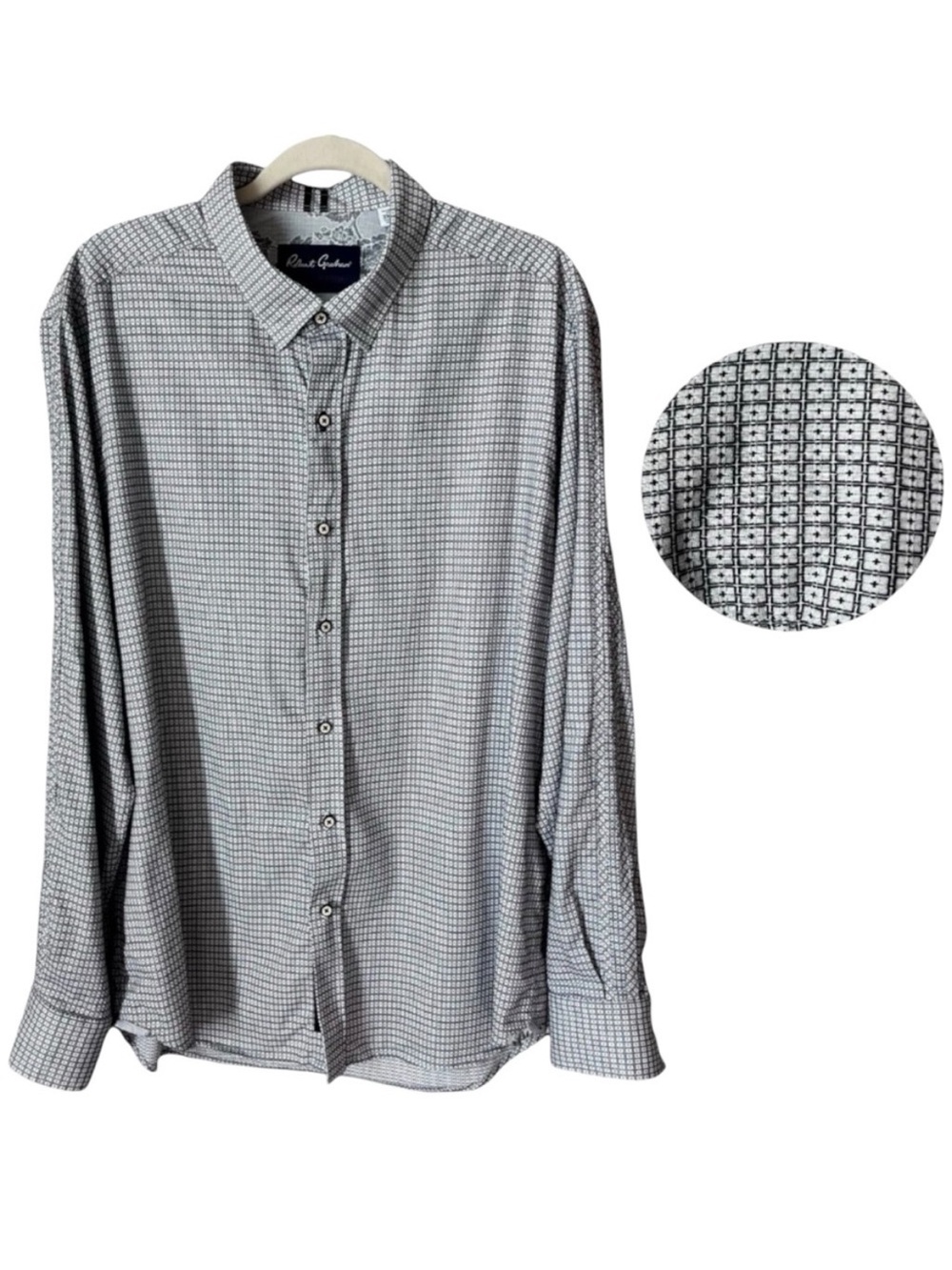 Robert Graham Square Cross Stitch Button Down Shirt Black White Size 2XL
